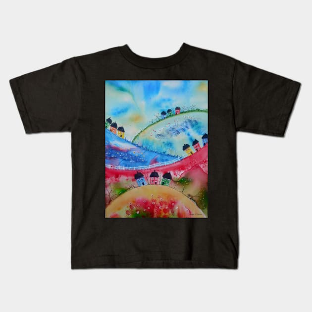 Houses on the Hills Kids T-Shirt by FrancesArt